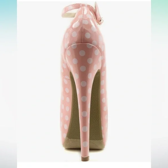 Pink Polka Dot Platform Heels pu leather stiletto - Picture 4 of 14